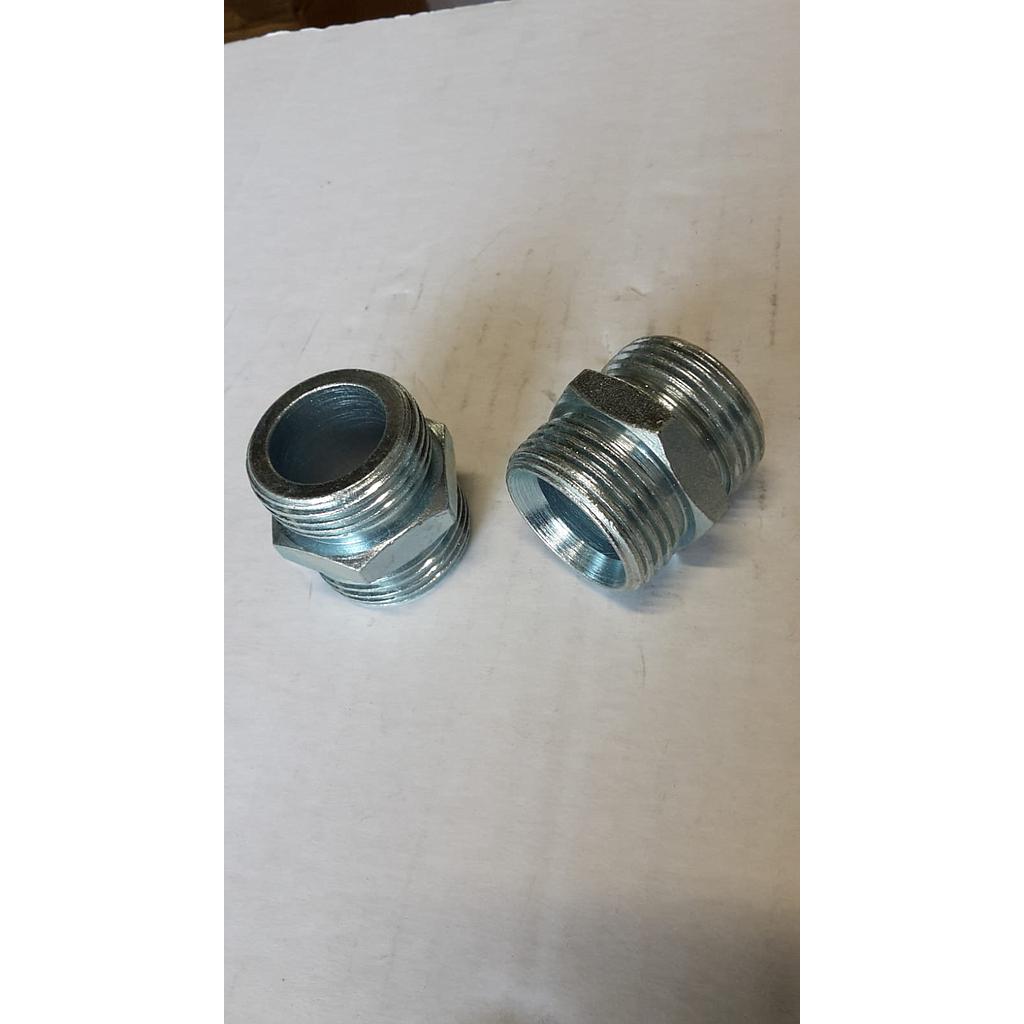 Nipplo Acciaio Zincato - Filettatura Gas Cilindrica ambo i Lati - Tenuta Sedi Piana x Conica - 1&#34;