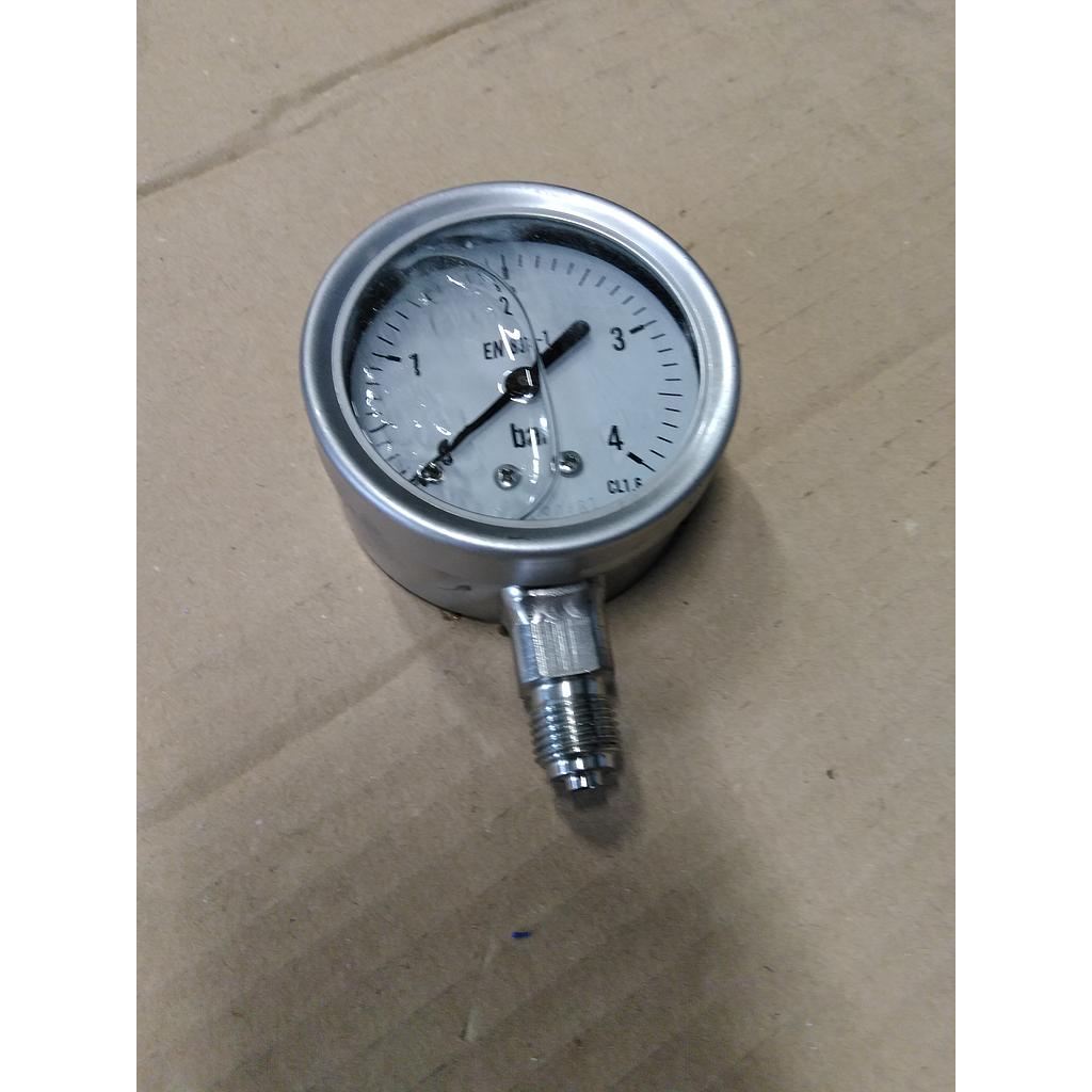 Manometro tutto inox - diametro 63 MM - Attacco radiale inox 316 da 1/4&#34; Filettato Gas Maschio - Campo 0-4 Bar - Quadrante a bagno di Glicerina