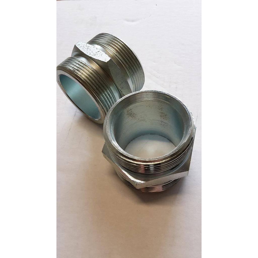 Nipplo Acciaio Zincato - Filettatura Gas Cilindrica ambo i Lati - Tenuta Sedi Piana x Conica - 2&#34;