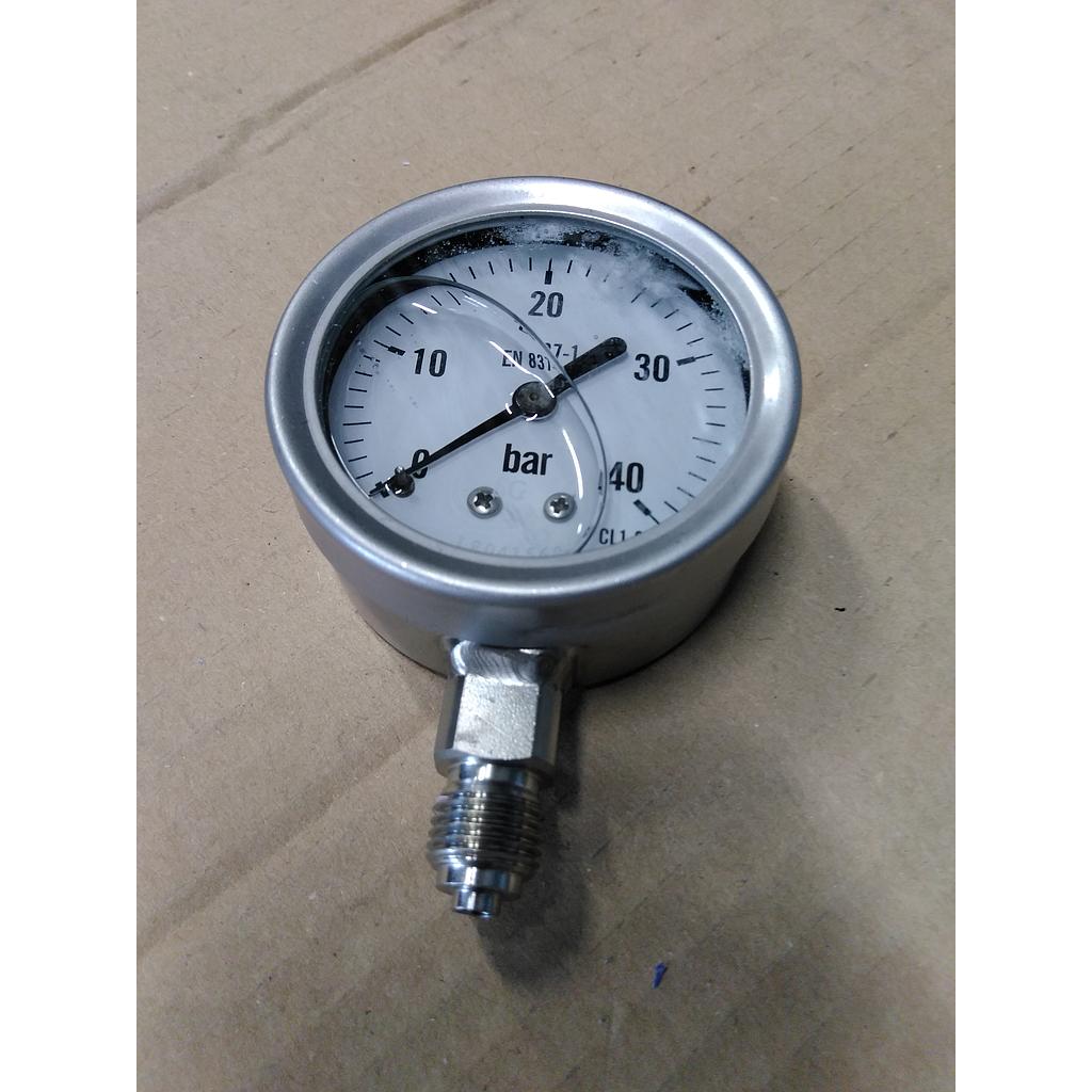 Manometro tutto inox - diametro 63 MM - Attacco radiale inox 316 da 1/4&#34; Filettato Gas Maschio - Campo 0-40 Bar - Quadrante a bagno di Glicerina
