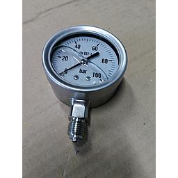 Manometro tutto inox - diametro 63 MM - Attacco radiale inox 316 da 1/4" Filettato Gas Maschio - Campo 0-100 Bar - Quadrante a bagno di Glicerina