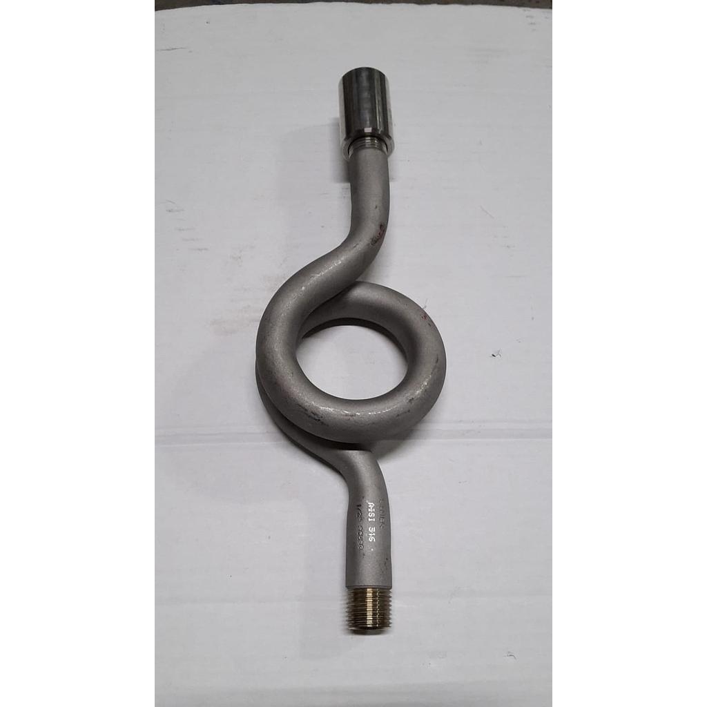 Sifone a Riccio - Inox aisi 316 - Filettato 1/2&#34; Maschio NPT alle due estremità - Ricavato da tubo SCH80 A182 316 Senza Saldatura + Manicotto S3000 Inox Aisi 316 - 1/2&#34; NPT Femmina - RM4.080.16 - Sim.