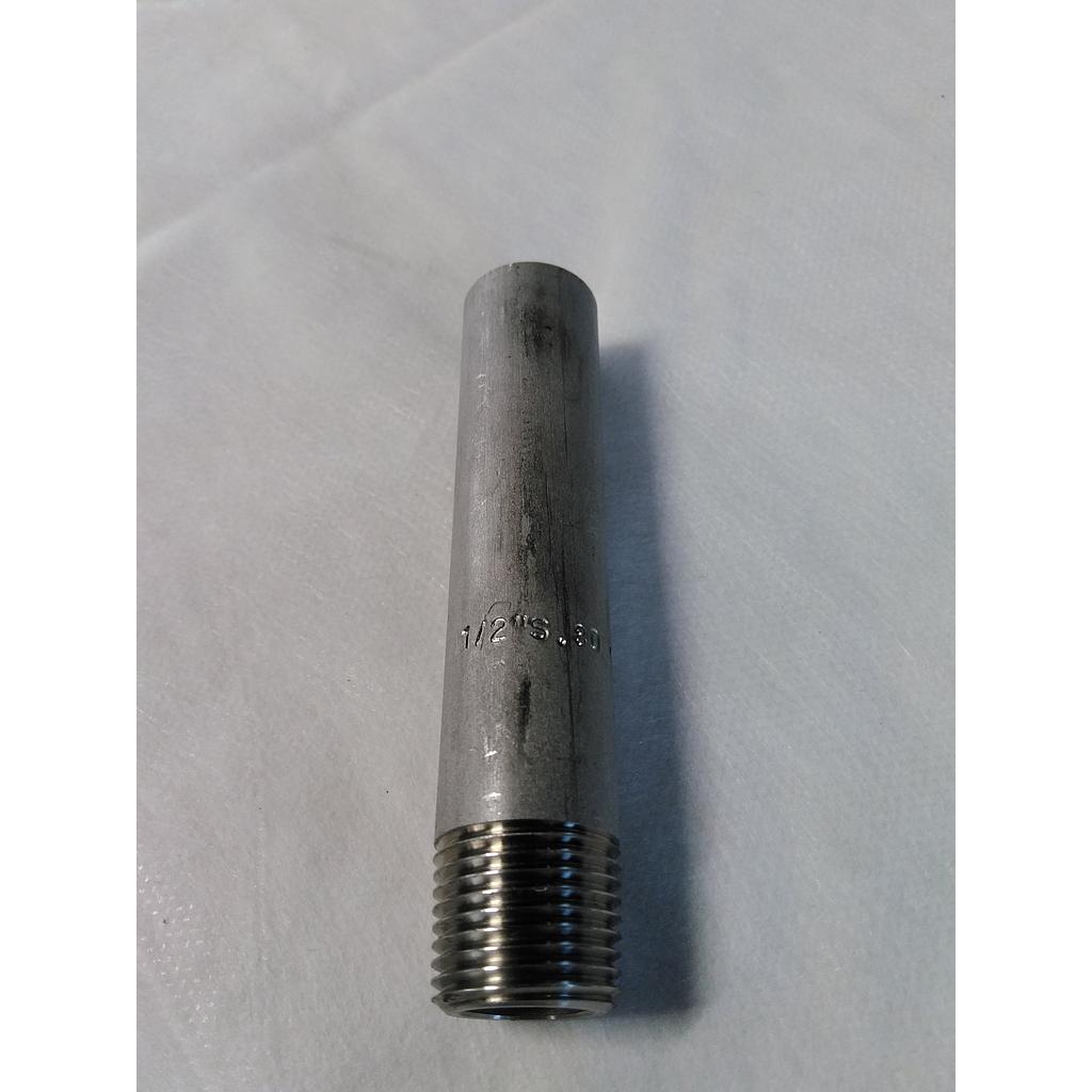 Tronchetto Inox Aisi 316L S3000/SCH80 - 1/2&#34; L=100 mm - Filettato GAS (Nipplo tubo piano per filettato)