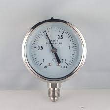 Manovuotometro cassa inox diam. 100 mm - Attacco radiale da 1/2" Gas Maschio inox - Campo -1 / 5 Bar - Quadrante asciutto - Cl.1,0