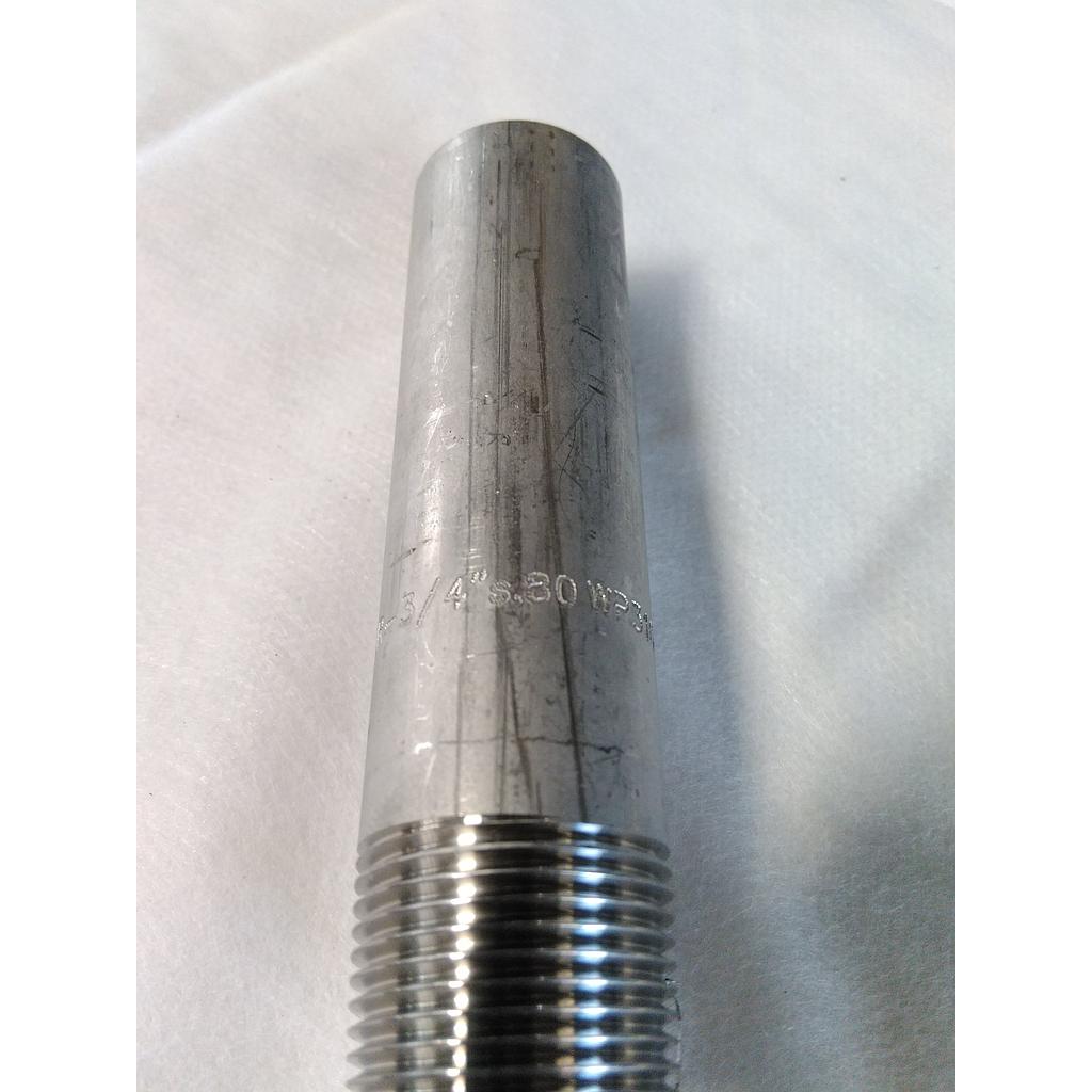 Tronchetto inox aisi 316L S3000/SCH80 - 3/4&#34; L=100 mm - Filettato GAS (Nipplo tubo piano per filettato) 