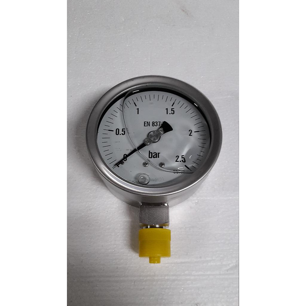 Manometro tutto inox - diametro 100 MM - Attacco radiale inox 316 da 1/2" Filettato Gas Maschio - Campo 0-2,5 Bar - Quadrante a bagno di Glicerina - Cl.1,0
