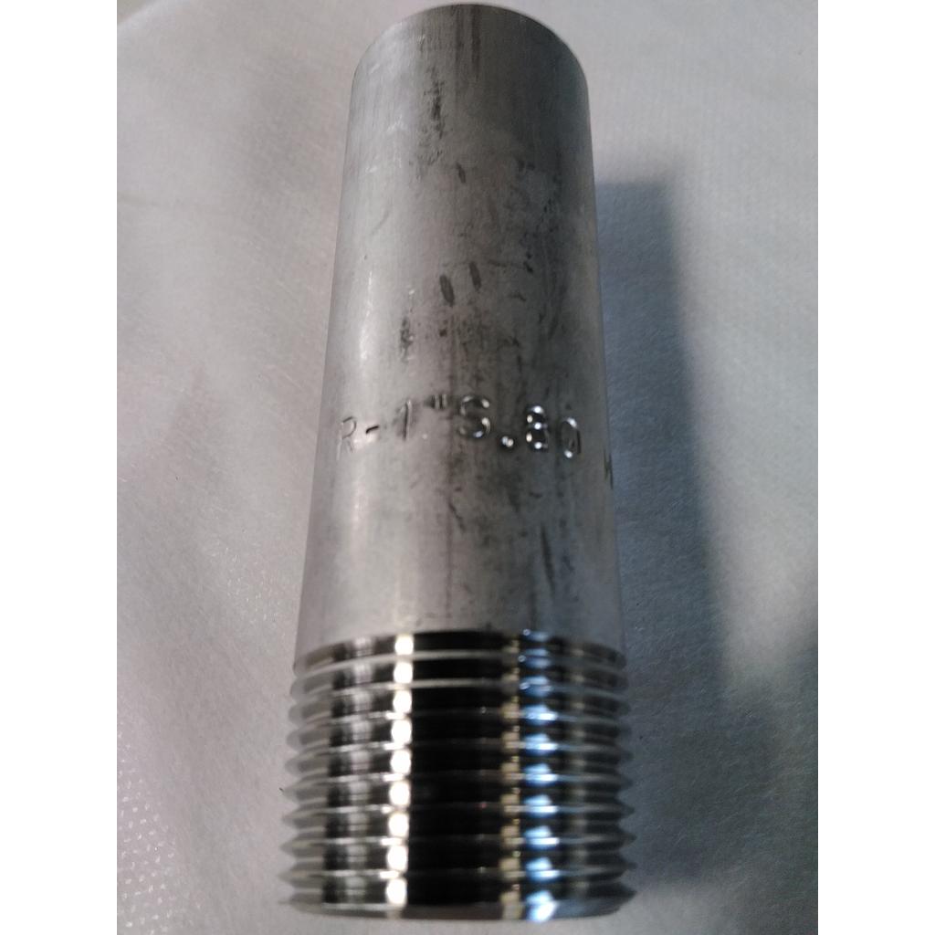 Tronchetto inox aisi 316L S3000/SCH80 - 1&#34; L=100 mm - Filettato GAS (Nipplo tubo piano per filettato) 