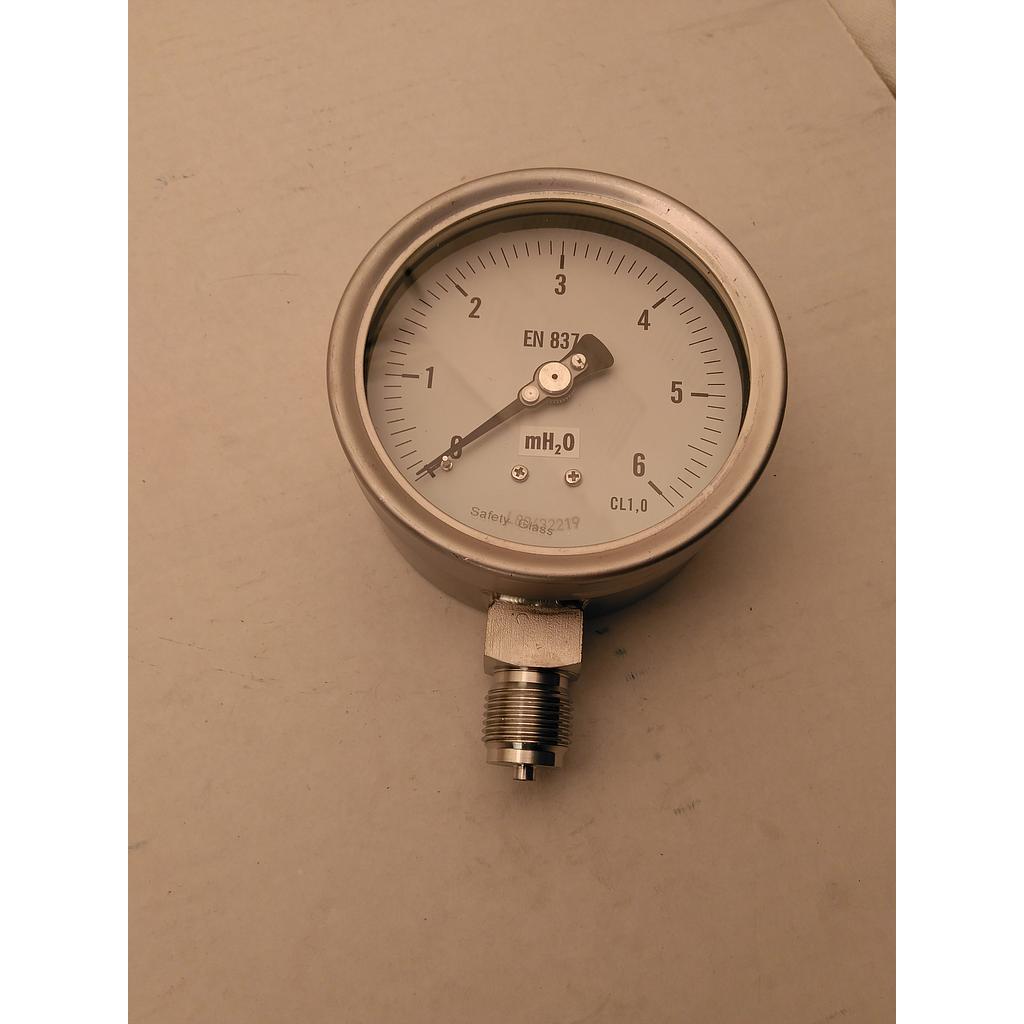 Idrometro cassa inox diam. 100 mm - attacco radiale da 1/2&#34; Gas Maschio inox 316 - Campo 0-6 MT.C.A. - quadrante asciutto