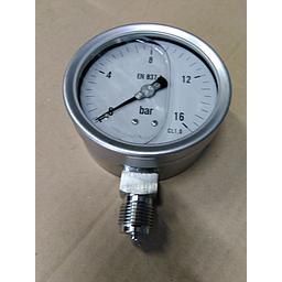 Manometro tutto inox - diametro 100 mm - Attacco radiale inox 316 da 1/2" Filettato Gas Maschio - Campo 0-16 Bar - Quadrante a bagno di Glicerina - Cl.1,0