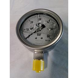 Manometro tutto inox - diametro 100 mm - Attacco radiale inox 316 da 1/2" Filettato Gas Maschio - Campo 0-60 Bar - Quadrante a bagno di Glicerina - Cl.1,0