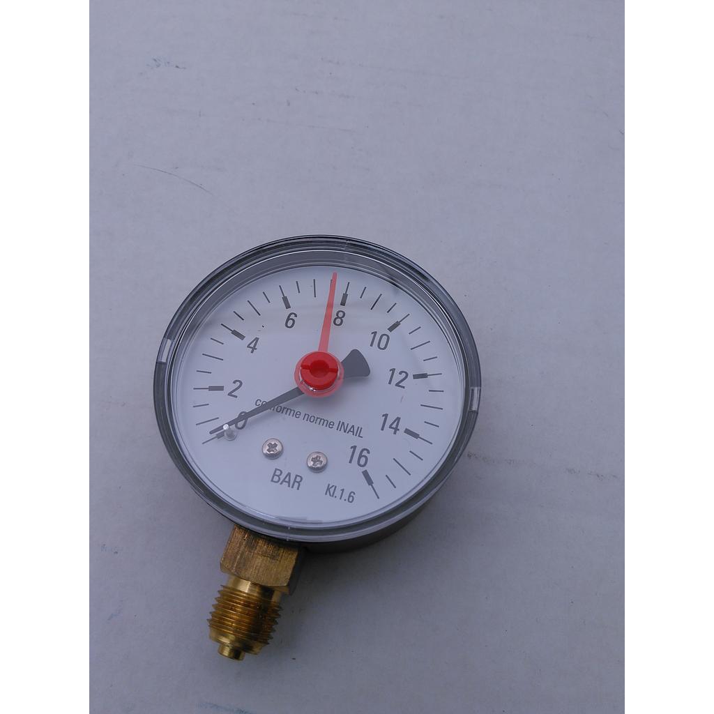 Manometro per acqua - Cassa D63 mm in ABS - attacco radiale 1/4" Gas Maschio in ottone - campo 0-16 Bar