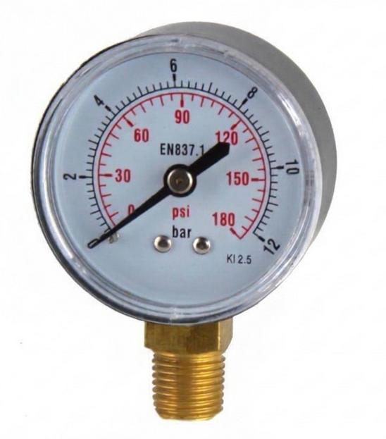 Manometro per Acqua - Cassa in ABS - Diametro 80 mm - Quadrante Asciutto - Attacco Radiale in Ottone - Filettato 3/8" Gas Maschio - Campo 0/10 bar
