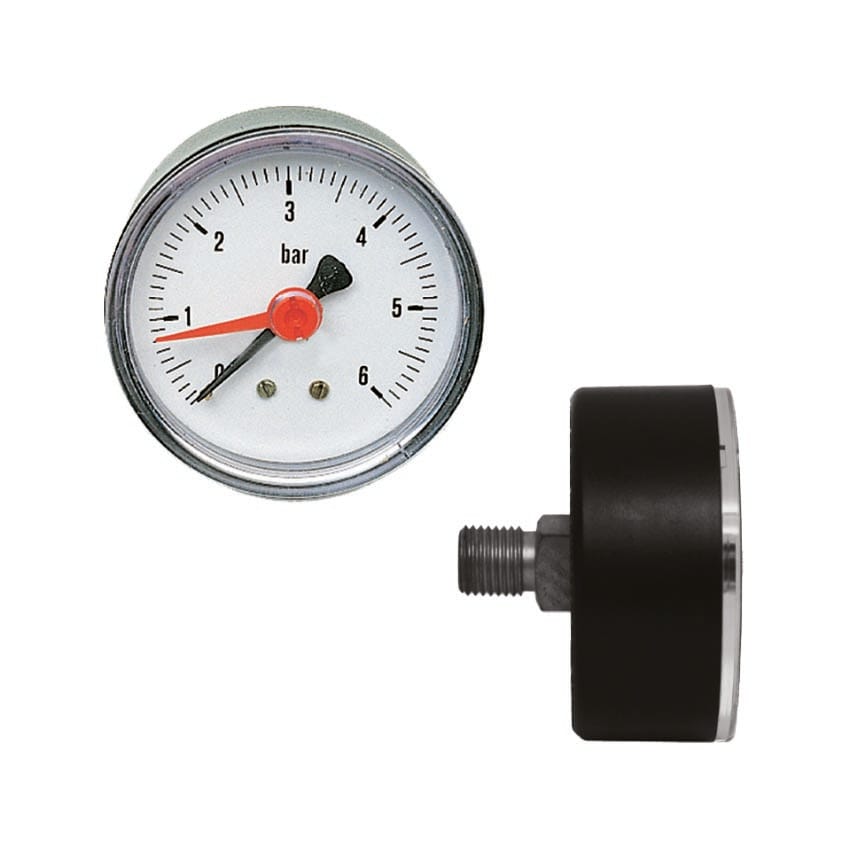 Manometro per acqua - Cassa D63 mm in ABS - attacco posteriore 1/4&#34; Gas Maschio in ottone - campo 0-4 Bar