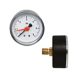 Manometro per Acqua - Cassa in ABS - Diametro 63 mm - Quadrante Asciutto - Attacco Posteriore in Ottone - Filettato 1/4" Gas Maschio - Campo 0/4 bar