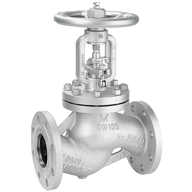 Valvola manuale DN125 PN40, corpo in acciaio carbonio 1.0619, flusso avviato, tenuta stelo a soffietto, coperchio a vite esterna, tenuta otturatore: PEEK. Fig.346-P - Mival