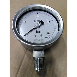 Manometro cassa inox - diametro 100 mm - Attacco radiale inox aisi 316 da 1/2" Filettato Gas Maschio - Campo 0-16 Bar - Quadrante asciutto - Cl.1