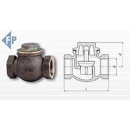 Valvola di Ritegno a piattello, corpo in Bronzo, tenuta in PTFE/Grafite, Guarnizione in Teflon su tappo, attacchi FF Gas 3/4" - Mod.049B04