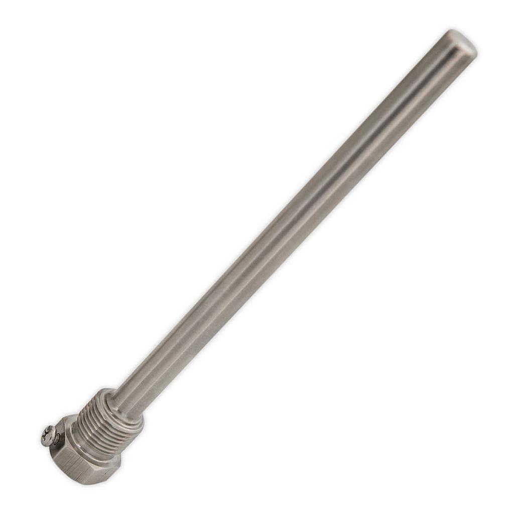 Pozzetto inox aisi 316 - 1/2" Gas Maschio - L=150 mm compreso filetto - Diametro Esterno 11 x Diametro Interno 9 mm + vite blocco laterale