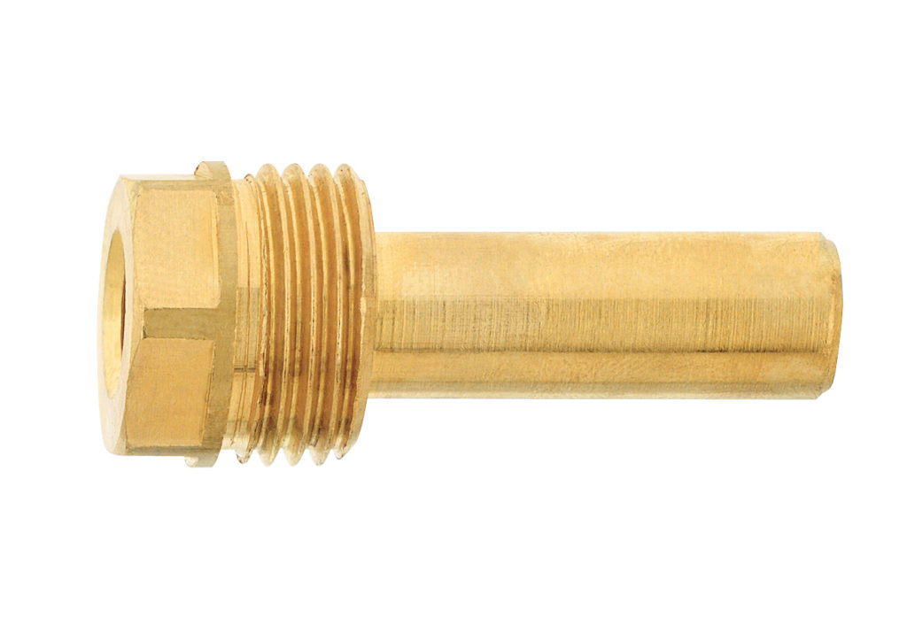 Pozzetto Ottone Giallo - L 50mm x 1/2m.gas - Lungh. sotto filetto mm 33 