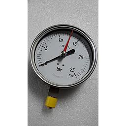 Manometro tutto inox diam. 150 mm - campo 0-25 bar - attacco radiale da 1/2" gas maschio inox 316 - CL.1 - Quadrante asciutto - Indice Rosso Spostabile con Pomello frontale 