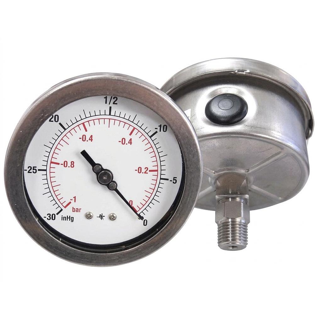 Manometro - Cassa in Inox - Diametro 150 mm - Quadrante Asciutto - Attacco Posteriore in Inox - Filettato 1/2" Gas Maschio - Campo 0/25 bar