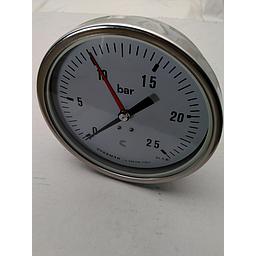 Manometro tutto inox diam. 150 mm - campo 0-25 bar - attacco posteriore da 1/2" gas maschio inox 316 - CL.1 - Quadrante asciutto - Indice Rosso Mobile