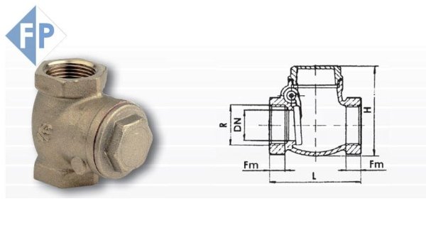 Valvola di Ritegno a Clapet, corpo in Bronzo, tenuta EPDM, attacchi filettati gas 3/4&#34; - MOD. 207B04