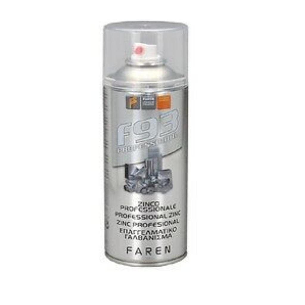 Flacone spray Zinco Professionale - F93 - 400 Ml - Faren - Zincante  a freddo , Anticorrosivo , Antiruggine , Protezione 15 Micron - max 600°C