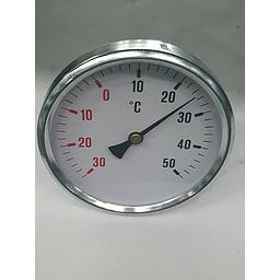 Termometro Bimetallico in Ottone - Diam. 80 mm - bulbo Posteriore con Pozzetto in Ottone, filettato 1/2" G.M. L=100mm - campo -30°/+50°