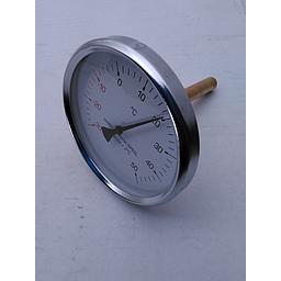 Termometro Bimetallico in Ottone - Diam. 100 mm - bulbo Posteriore con Pozzetto in Ottone, filettato 1/2" G.M. L=100mm - campo -30°/+50°