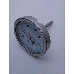 Termometro bimetallico - Cassa inox diametro 100mm - Bulbo posteriore inox aisi 316 completo di pozzetto inox aisi 316 con attacco 1/2" GAS maschio lunghezza 100 mm sotto filetto - Campo 0/120°C