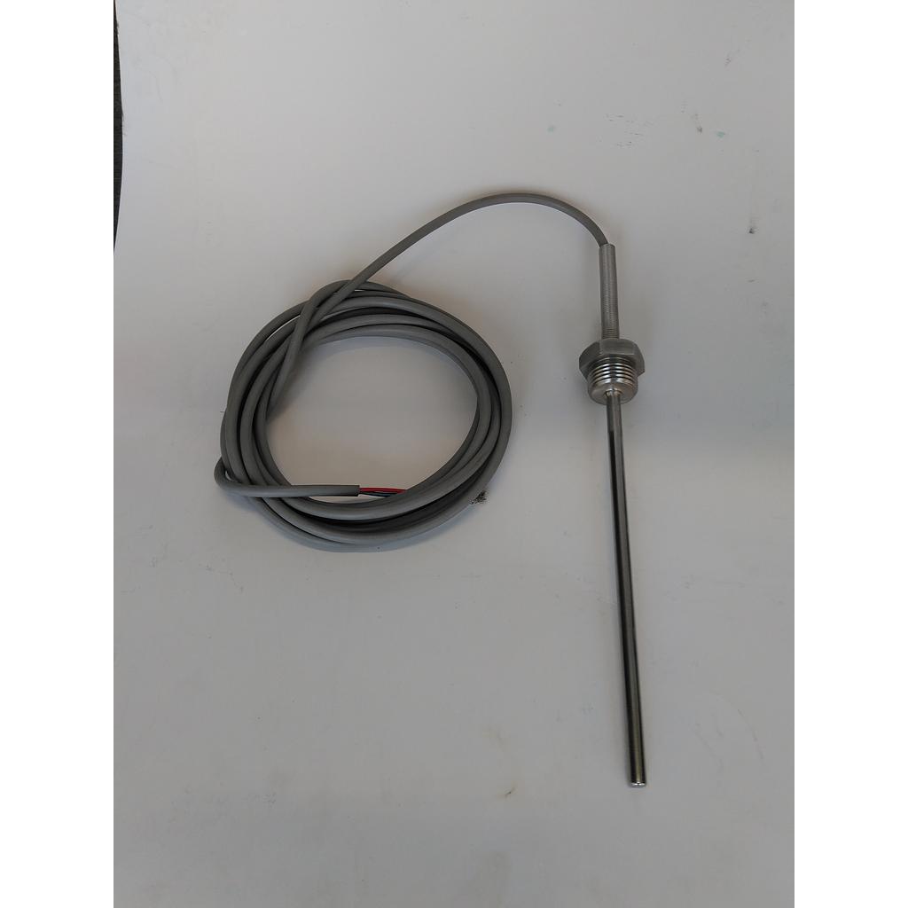 Termoresistenza PT100 - Rinforzata - attacco 1/2&#34; Gas Maschio fisso - stelo inox 316 - 6 x 1,5 x 100 mm - con saldatura interna/esterna + Cavo Silicone Mt.3 - 3 fili - molla antipiega