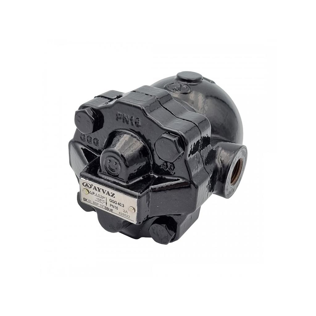 Scaricatore di Condensa a Galleggiante - Mod. SC-51 - Senza Filtro - Con Eliminatore d'aria Termostatico - 4,5 bar - Attacchi FF Gas - 1/2"
