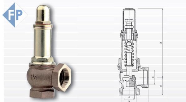 Valvola di Sicurezza a Squadra, corpo in Bronzo, Tenuta in PTFE/GRAF., taratura variabile (Direttiva 97/23/CE tabella 6), filettata FF gas 1 1/4" - 082E06