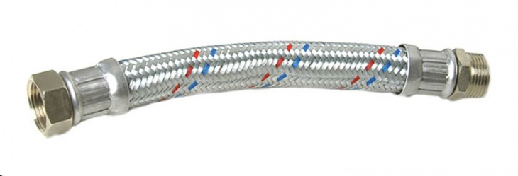 Tubo Flessibile per acqua - T. Max 90° - a base EPDM con treccia esterna in acciaio zincato - Raccordi alle estremità Maschio fisso da un lato - Femmina girevole dall&#39;altro battuta piana - entrambi in acciaio zincato - 1/2&#34; - L= 500mm