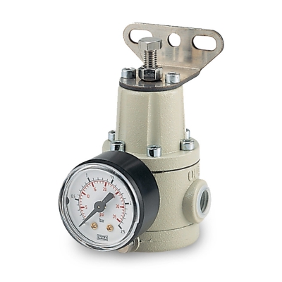 Filtro - Riduttore aria compressa - attacchi  ff. 1/4&#34; - completo di manometro campo 0-35 Psi - mod. FR10/MAN.