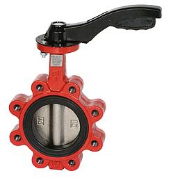 Valvola a farfalla tipo LUG - PN16 DN100 - Figura EURO 124/FI - Costruzione in ghisa sferoidale, EN-GJS-400-15, disco in acciaio inox AISI 316, sede in EPDM, comando manuale con Leva - Mival