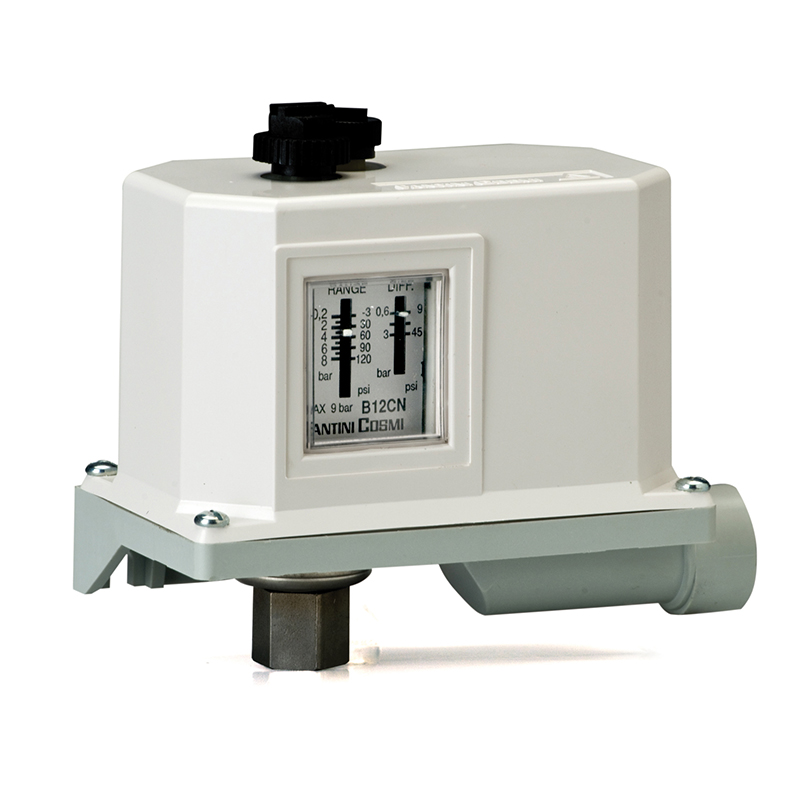 Pressostato F&amp;C - B12CNY - campo 0,2-8 Bar - IP65 - Differenziale Regolabile 0,6 - 3 Bar - Attacco inox aisi 304L 1/4" Gas Femmina - Membrana inox aisi 304L