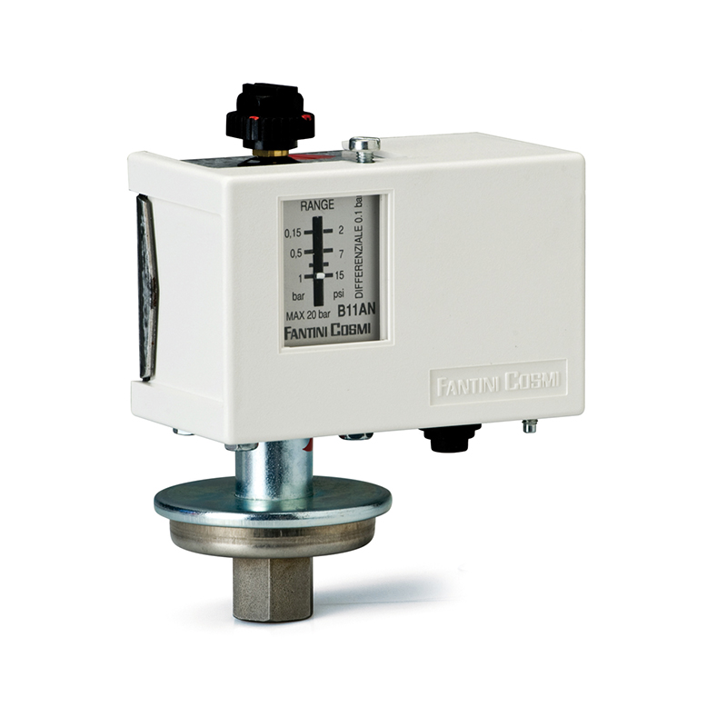 Pressostato F&amp;C B11AN - campo 0,15-1 Bar - IP40 - Differenziale fisso - Attacco inox aisi 304L 1/4&#34; Gas Femmina - Membrana inox aisi 304L