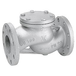 Valvola ritegno a flusso avviato, corpo in ghisa sferoidale EN.GJS.400.18.LT PN25, attacchi flangiati PN25 DN040, otturatore a piattello, con molla, tenuta in Ptfe/Grafite - Fig. 57-T - Mival O7O6 