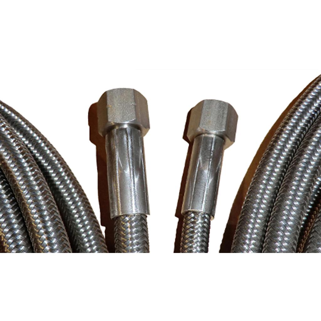 Tubo Flessibile inox - teflon 3/8&#34; - L=500mm - diam. int. 7,8 mm - Raccordo Girevole 3/8&#34; Gas femmina tenuta conica in A105 da un lato - Raccordo Fisso 3/8&#34; Gas maschio conico in  A105 dall&#39;altro - TFL1