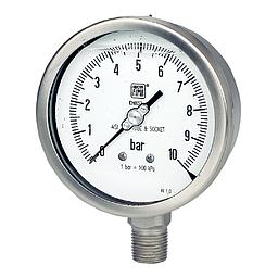 Manometro tutto inox - diametro 100 MM - Attacco radiale inox 316 da 1/2" Filettato Gas Maschio - Campo 0-1,6 Bar - Quadrante a bagno di Glicerina - Cl.1,0