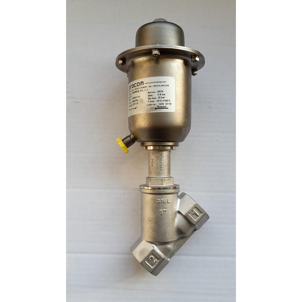 Valvola Pneumatica On-Off a flusso libero - corpo microfuso inox316L PN40 , filettato FF Gas - 1" - testata inox304 T70 - Press.diff.max 20 Bar - PCIFMCM_025_2_1