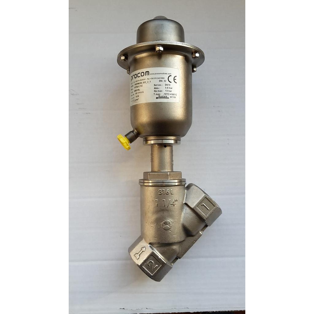 Valvola Pneumatica On-Off a Flusso Libero - Corpo Microfuso Inox Aisi 316L PN25 - Filettato FF Gas - 1 1/4&#34; - Testata Inox Aisi 304 T70 - Press.diff.max 13 Bar - PCIFMCM_032_2_1