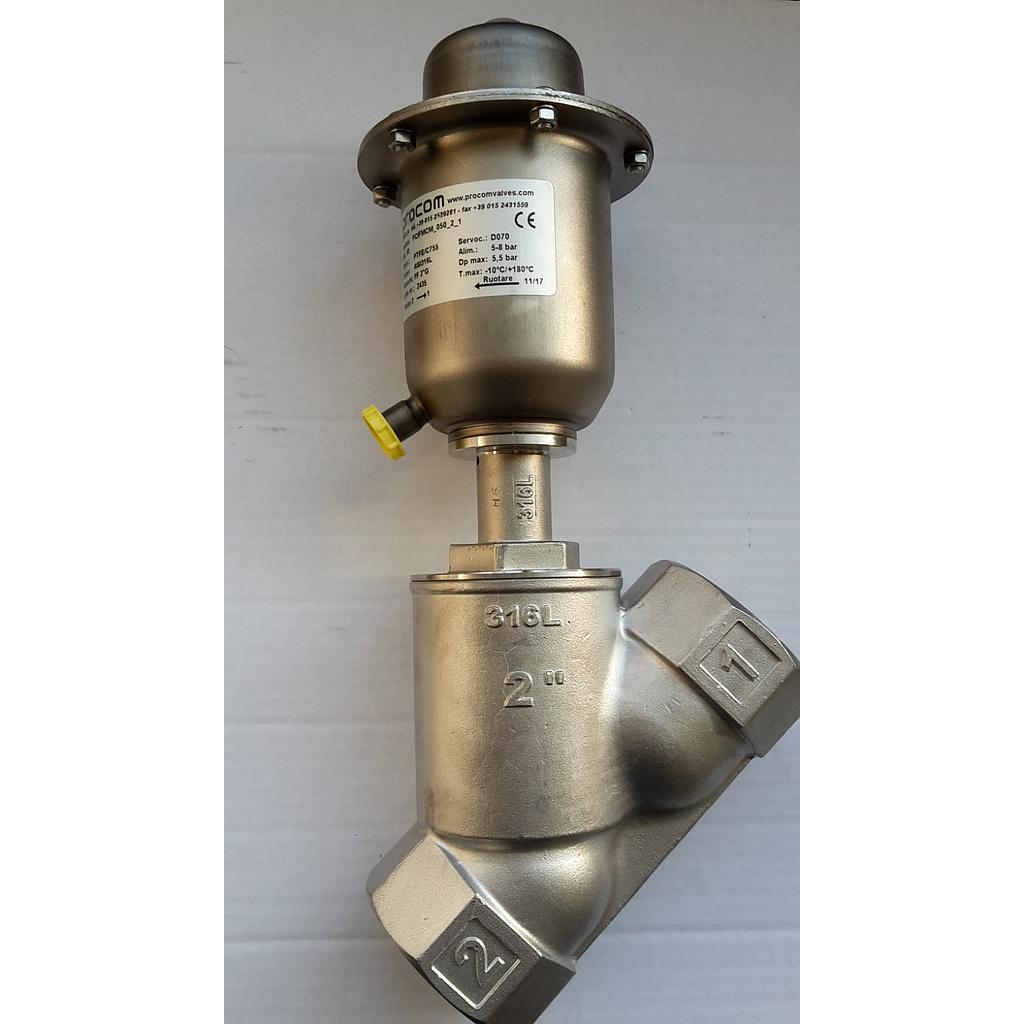 Valvola Pneumatica On-Off a flusso libero - corpo microfuso inox316L PN16 , filettato FF Gas - 2" - testata inox304 T70 - Press.diff.max 5,5 Bar - PCIFMCM_050_2_1