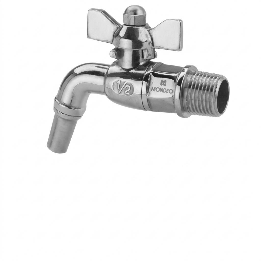Valvola a Sfera con Portagomma - Corpo in Inox AISI 316 - Con Farfalla - Con Beccuccio - 1/2"