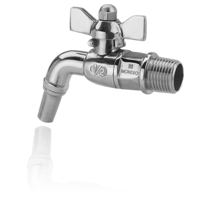 Valvola a sfera inox aisi 316, monoblocco, lucida, con beccuccio 90°, (Enol.), attacco gas maschio 3/4" (H2918-Mond)