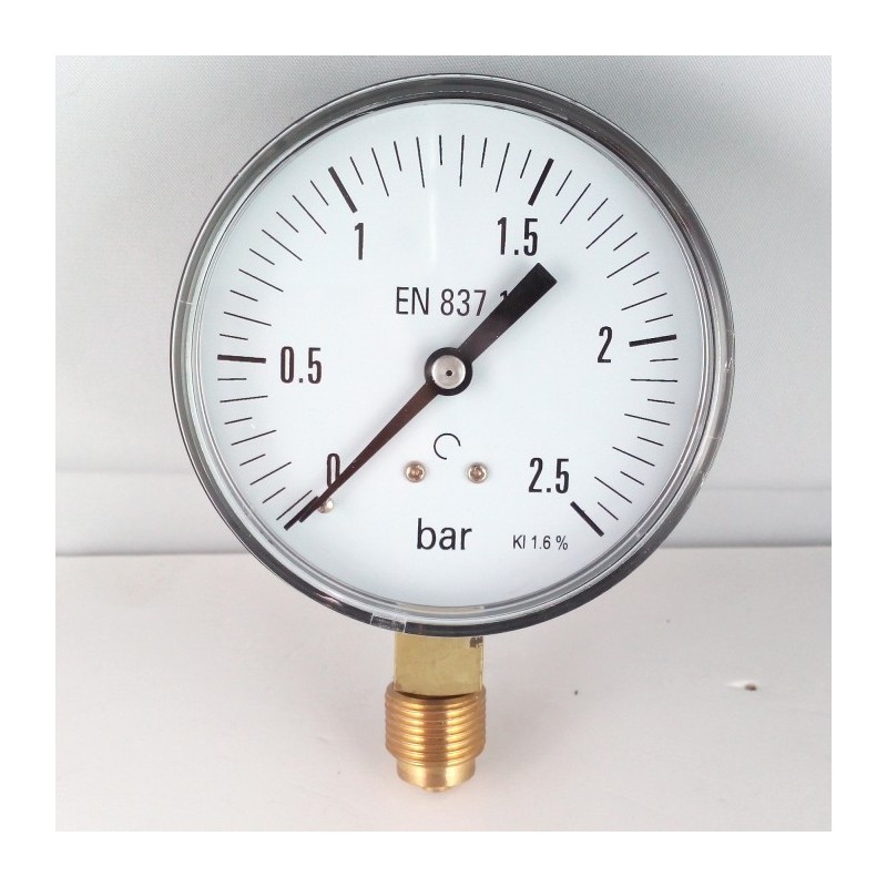 Manometro cassa inox - diametro 80 MM - per Vapore - Attacco radiale in ottone da 3/8" Filettato Gas Maschio - Campo 0-1 Bar - Quadrante asciutto