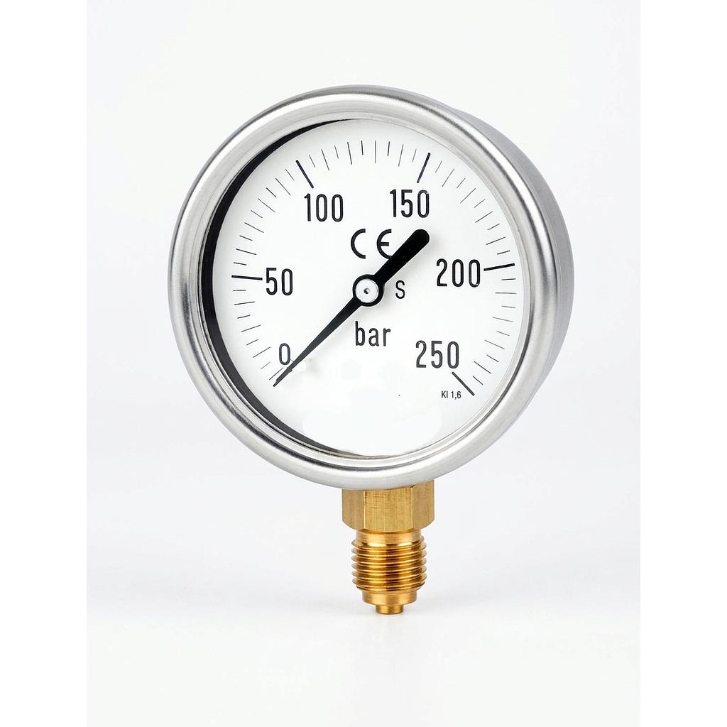 Manometro per Vapore - Cassa in Inox - Diametro 80 mm - Quadrante Asciutto - Attacco Radiale in Ottone - Filettato 3/8" Gas Maschio - Campo 0/16 bar