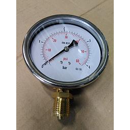 Manometro cassa inox - diametro 100 MM - per Vapore - Attacco radiale in ottone da 1/2" Filettato Gas Maschio - Campo 0-4 Bar - Quadrante asciutto